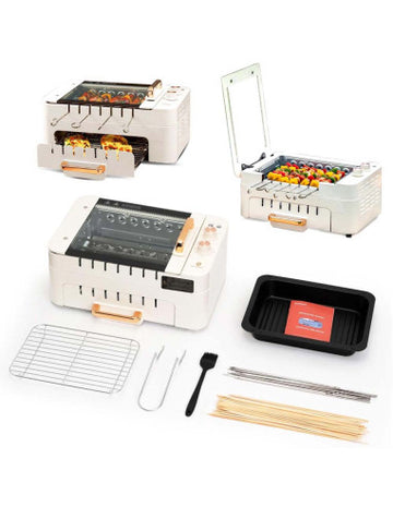 3 in 1 Electric BBQ Kebab Machine Automatic Rotating Skewers Machine Indoor Smokeless Barbecue Kebab Rotisserie Grill