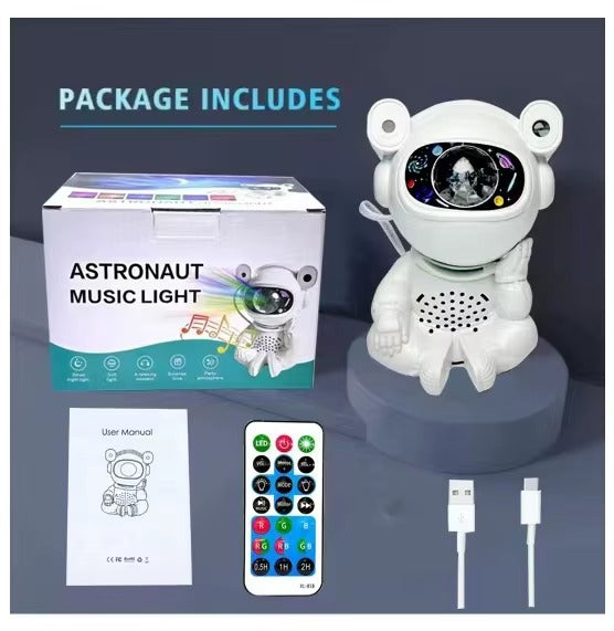 Aurora Starry Atmosphere Astronaut Bluetooth Music Projector Night Light - Cosmic LED Lamp with Sound"