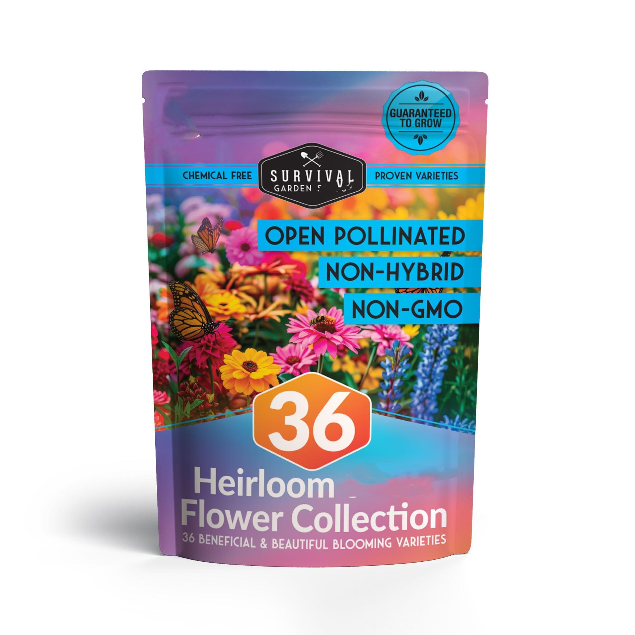36-Pack Heirloom Flower Seed Kit – Non-GMO, Pollinator-Friendly Blooms for Bees & Butterflies