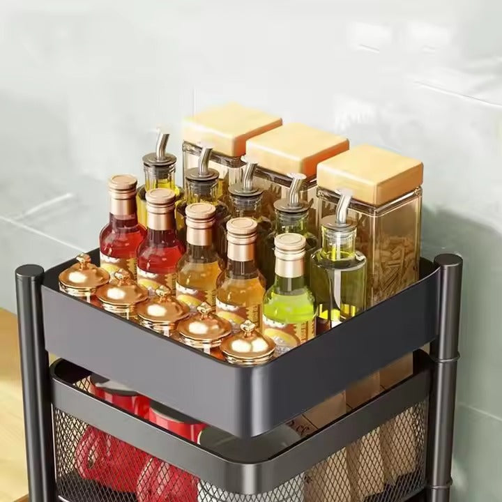 Stand Type Metal Household Fruit Vegetable Organizer Kitchen Rotating Movable Storage Rack for Home for Bathroom Living Room