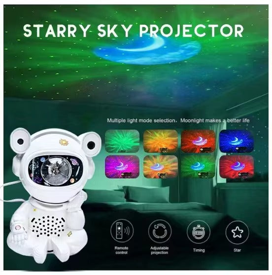 Aurora Starry Atmosphere Astronaut Bluetooth Music Projector Night Light - Cosmic LED Lamp with Sound"