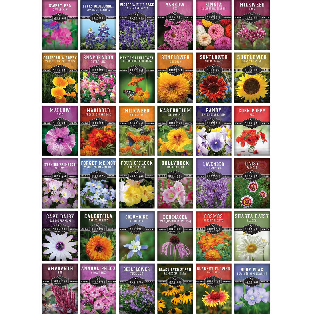36-Pack Heirloom Flower Seed Kit – Non-GMO, Pollinator-Friendly Blooms for Bees & Butterflies