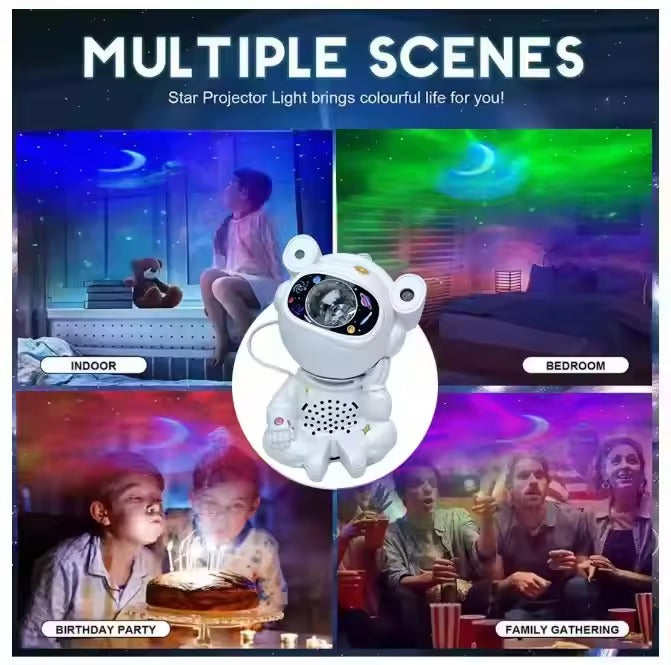 Aurora Starry Atmosphere Astronaut Bluetooth Music Projector Night Light - Cosmic LED Lamp with Sound"