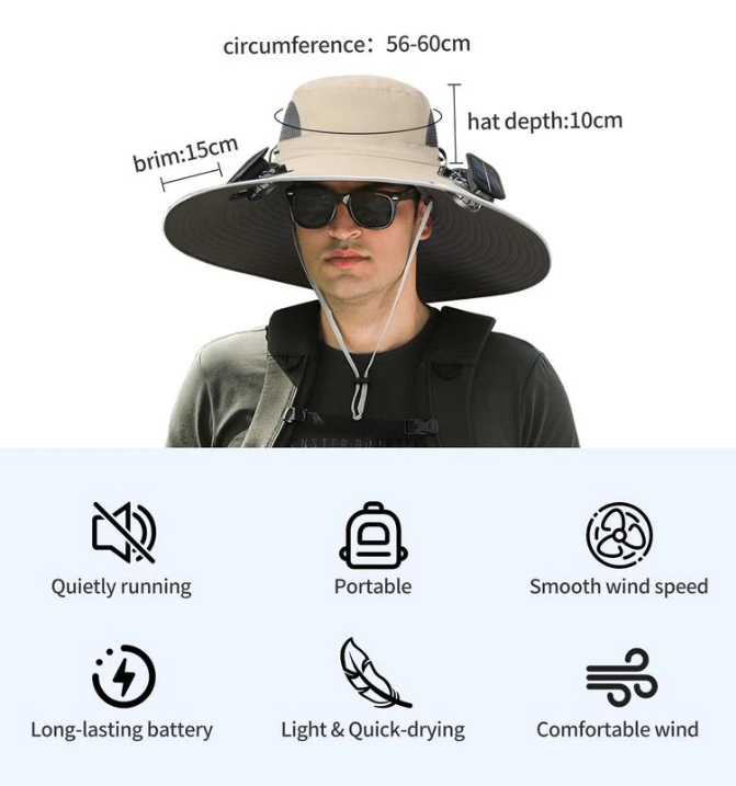 🔥Father's Day Sale- Wide Brim Solar Fan Outdoor Fishing Hat-Solar & USB Charging