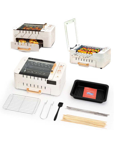 3 in 1 Electric BBQ Kebab Machine Automatic Rotating Skewers Machine Indoor Smokeless Barbecue Kebab Rotisserie Grill