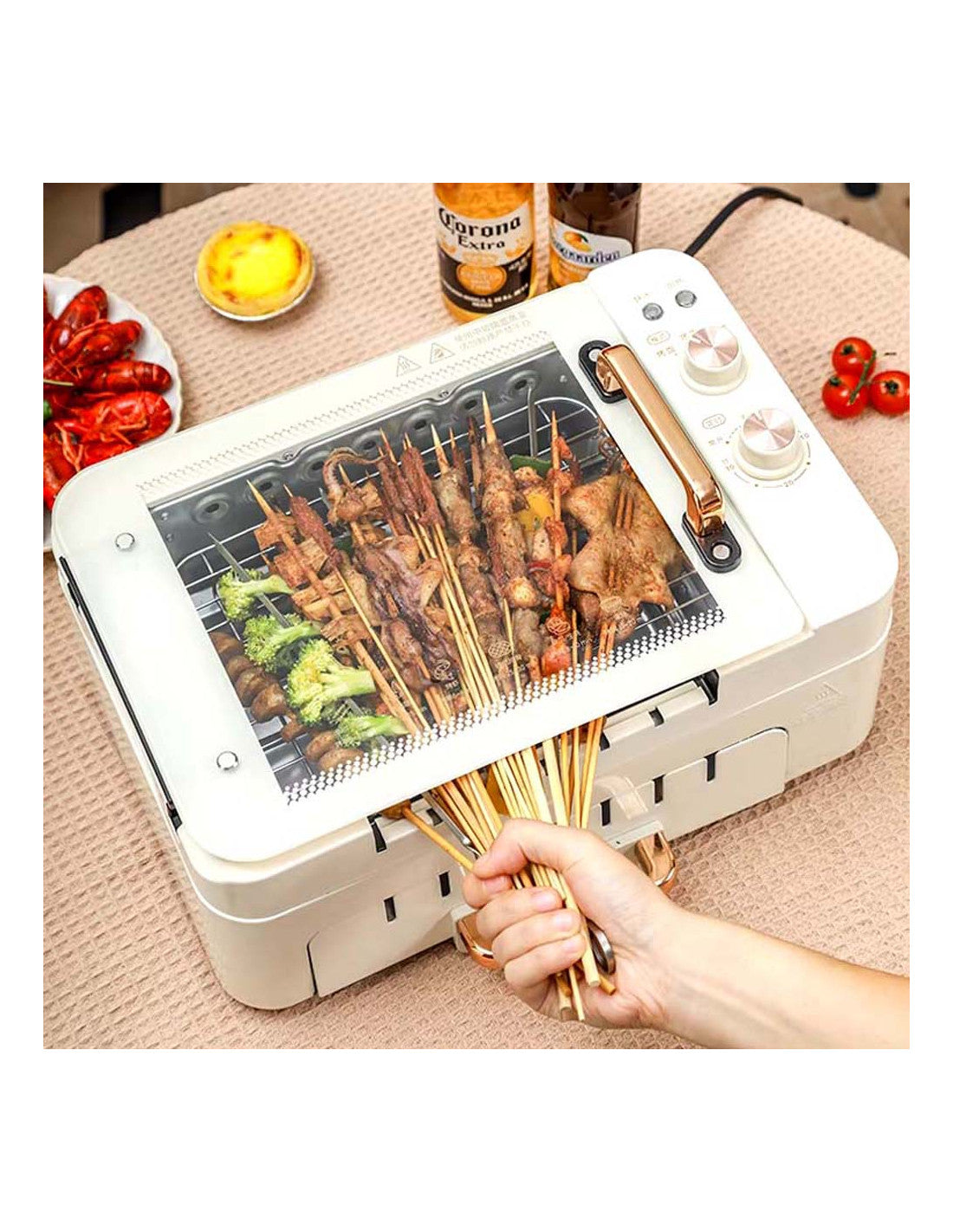 3 in 1 Electric BBQ Kebab Machine Automatic Rotating Skewers Machine Indoor Smokeless Barbecue Kebab Rotisserie Grill